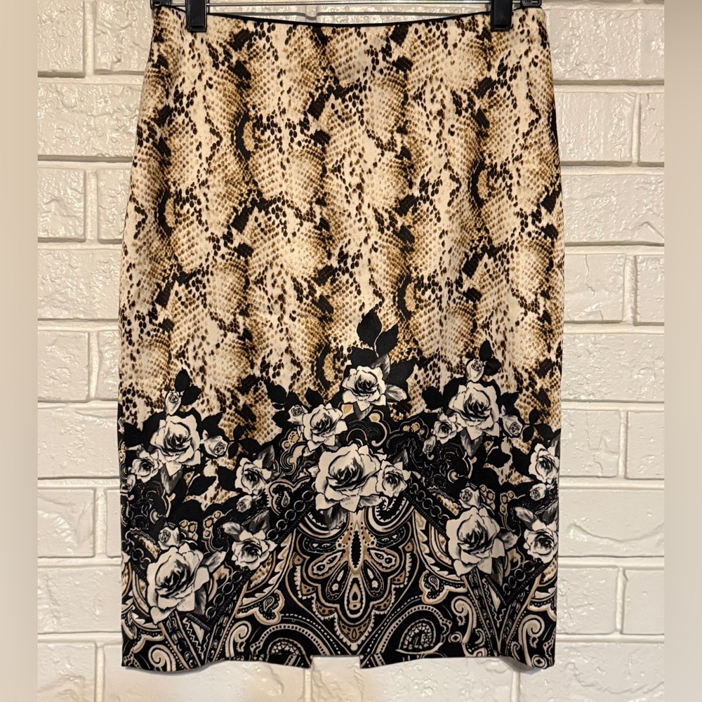 WHBM Snake Print Skirt with Floral Accents size 2